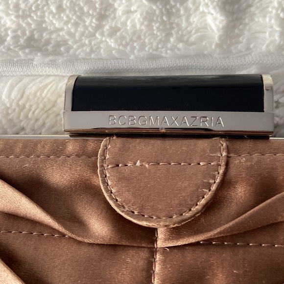 New BCBGMaxAzria Ruffle Satin Copper Clutch with Chain - Picture 3 of 5